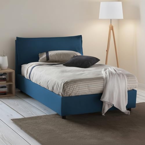 Talamo Italia - Lit double Gloria, lit coffre avec revêtement en tissu, 100% Made in Italy, ouverture frontale, adapté pour matelas 120x190 cm, bleu