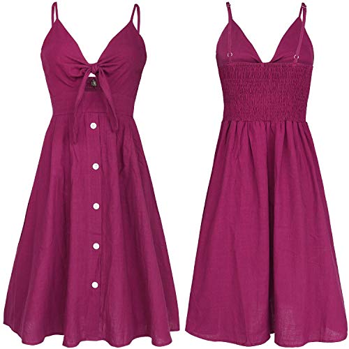 Image of FANCYINN Womens Tie Front Button Down A-Line Dresses Summer Spaghetti Strap Midi Dress Floral Prints