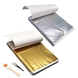 Kaiyzo 200 Blatt Blattgold Zum Basteln und Goldfolie, Inkl. 100 Gold und 100 Silber, 8.5x9.5cm Goldpapier Zum Basteln mit Pinzette und Pinsel für Vergoldung, Malerei, DIY, Deko