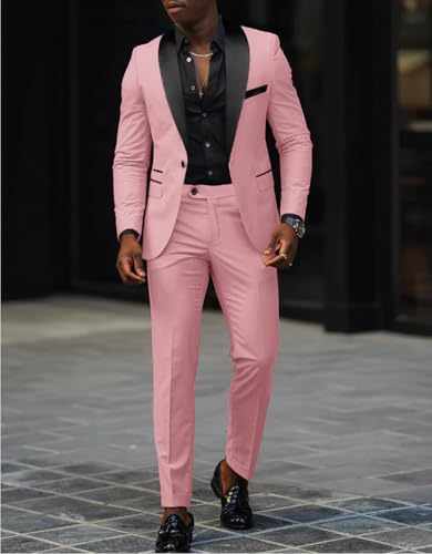 Men's 2 Piece Suit One Button Slim Fit Formal Wedding Prom Tuxedo Suits Blazer Pants Set UOU672