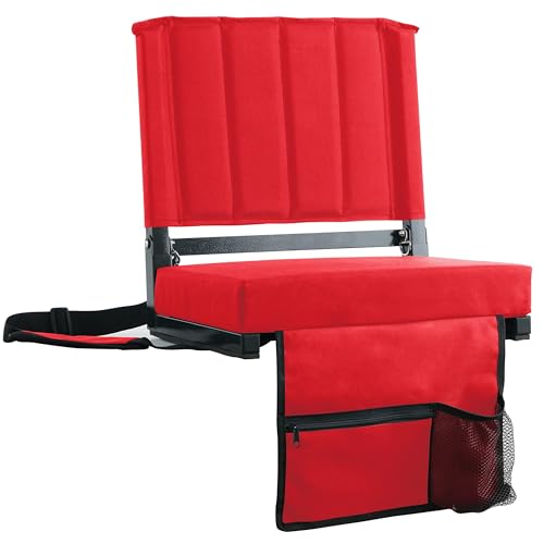 Image of SPORT BEATS Stadium Seats with Back Support Bleacher Chairs with Back and Cushion Thick Padded Bleacher Seats Includes Shoulder Strap Red 2pcs Regular - 17 inch W x 12 inch D x 16.5 inch H