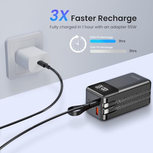 Image of AGARO Sonic Power Bank 20000 mAh 65W 4-in-1 Power Bank (Type-C & Lightning Cable, USB-A & Type-C Port),65W PD & 60W QC Output, Fast Charging for Laptop, Mobile, Tablet, iPad, smartwatch, earpods.