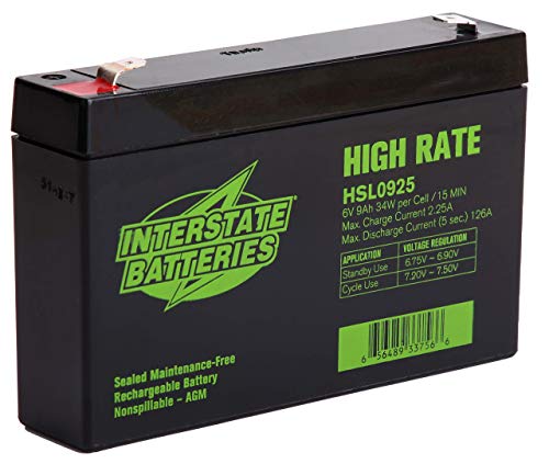 Interstate Batteries 6V 9Ah High Rate Battery (F2 Terminal) SLA AGM...