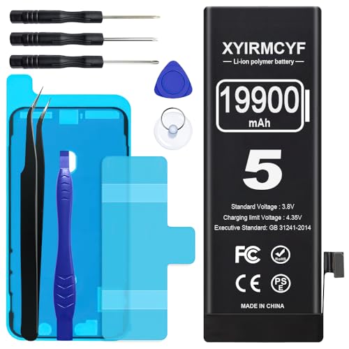 XYIRMCYF 19900mAh Super Capacity Battery Compatible with iPhone 5/5G, 0 Cycle Li-Polymer Replacement Battery for iPhone 5/5G, with Professional Repair Tool Kit
