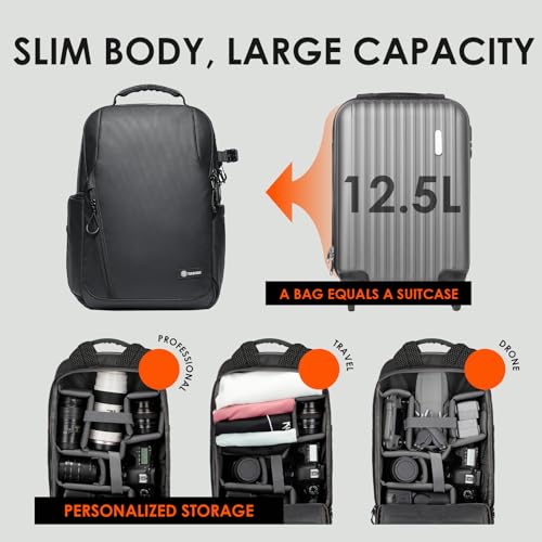 TARION Sling Camera Shoulder Bag - Waterproof Photo Backpack With Rain Cover for DSLR SLR Lens Tripod (TR-S, Black)