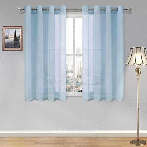 DWCN Sky Blue Sheer Curtains Semi Transparent Eyelet Voile Curtains 54 Drop