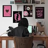 SkyCozy Pink and Black Room Decor, What If It All Works Out Positive Affirmations Wall Decor for Girls Dorm Bedroom, Trendy Retro Cheetah Lucky 8 Ball Wall Art Prints Set of 4, 12x16(Unframed)