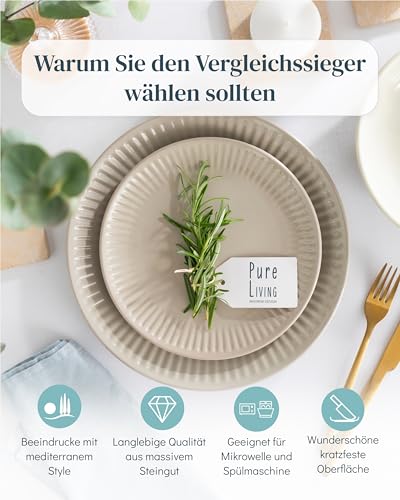 Steingut Geschirrset 6 Personen Hygge 24 tlg. TESTSIEGER, Traumhaftes Skandinavisches Steingut Geschirr Set, Schüssel- und Teller Set, Tafelservice 6 Personen, Geschirrsets Pure Living in Hellbraun