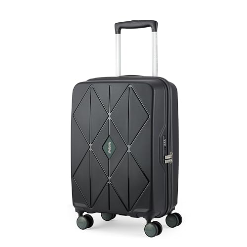 Image of American Tourister Qubiz | Cabin Trolley Bag (55 cm) | 360 8 Wheel Travel Luggage | Hard Case Polypropylene Suitcase | Recessed Combination Lock | Black /Dark Olive