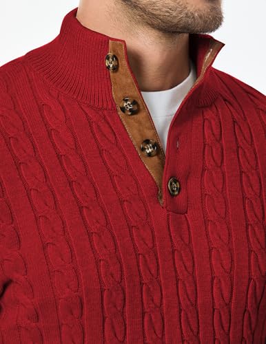 Image of JMIERR Men's Cable Knit Pullover Sweater Casual Long Sleeve Stand Collar Button Knitted Sweaters