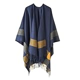 Foweknow Poncho en polaire pour homme   Hiver   Écharpe chaude   Cape en polaire épaisse   Capes thermiques wrap   Automne   Hiver   Mode   Bloc de couleurs wrap   Ouvert à l'avant   Veste d'hiver
