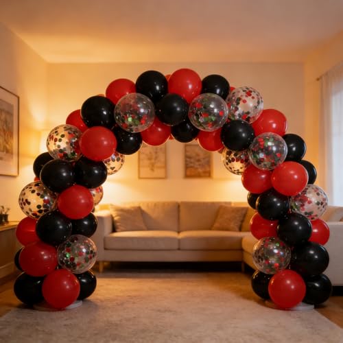 Image of 50 PCS Red & Black Balloons Set, Red Black Confetti Balloons Decorations, 12in Latex Balloons Kit for Birthday, Party, Graduation, Anniversary, Celebration Supplies