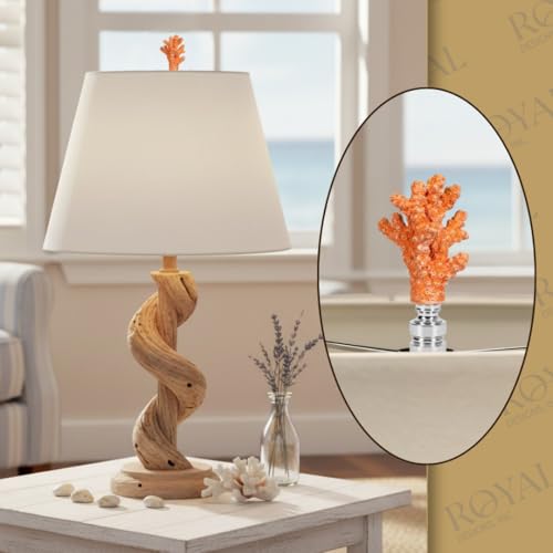 Image of Royal Designs, Inc. Sea Life Lamp Finial, Medium Coral, Orange, Polished Silver Base, Replacement Finial for Table or Floor Lamps, Set of 2