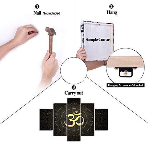 5 Pieces Buddha Om Yoga Symbol Canvas Painting Abstract Golden Pattern Wall Art Decor Black Ornate Indian Yoga Circle Prints Pictures For Living Room Bedroom Dorm Home Decoration (60”Wx40”H) #TOP7