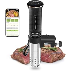 KitchenBoss Sous Vide Garer Stick Wifi: Sous Vide Staaf, wifi, precisiekooktoestel, immersie-dompeliculator, app-bediening, IPX7 waterdicht, ultra-stil, led-touchscreen, 1100 W, 40 °C – 90 °C