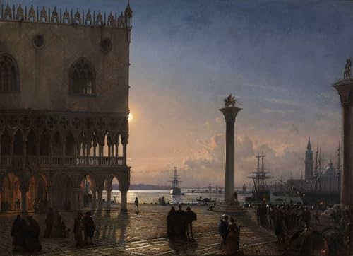 Toile Venise claire de lune Friedrich Nerly, affiche d'art pour salon chic 60x90cm
