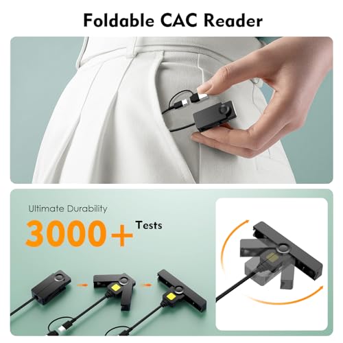 Image of CAC Card Reader 2 in 1 USB /Type C Dual Connector, DOD Military USB Common Access CAC Reader Type C Smart Card Reader Compatible with Windows, Mac OS Mini Fold Plug and Play Black