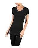 Hollywood Star Fashion Women's Deep V-Neck Short-Sleeve Shirt (Large, Black)