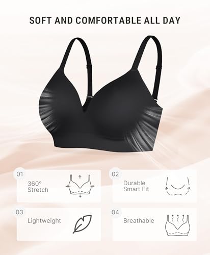 Image of FeelinGirl Wireless Supportive Bra for Women, Seamless Comfort Bralettes No Underwire Full Coverage Everyday Bras