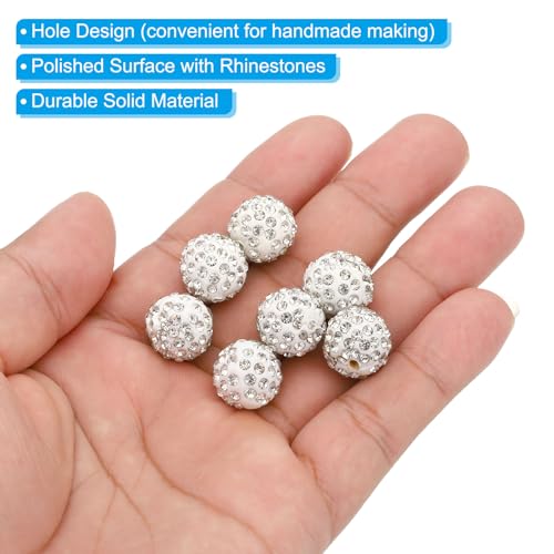PATIKIL 14mm Rhinestone Clay Beads for Jewelry Making 50 Pack Round Ball Polymer Clay Crystal Charm Beads for Craft Decor Necklace Chain Bracelets DIY White - Image 4