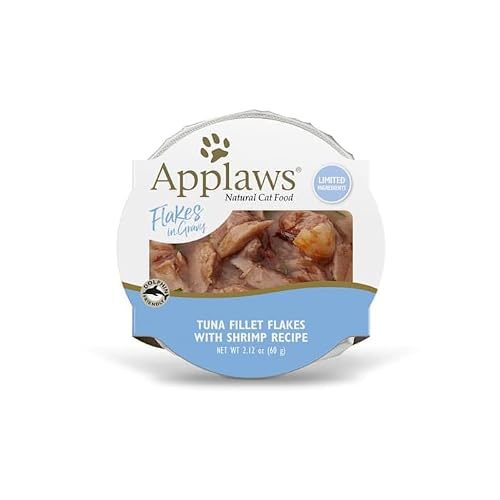 Applaws Natural Tuna Flakes with Shrimp in Gravy Wet Cat Food, 2.12 oz., Case of 18, 18 X 2.12 OZ
