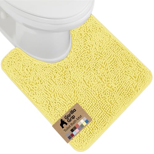 Image of GORILLA GRIP Plush Absorbent Shaggy Chenille Bath Rug Mat for Oval Toilet Base with Rubber Backing, Machine Washable Rugs, Soft Microfiber Contour Mats for Toilets, Bathroom Decor, Yellow