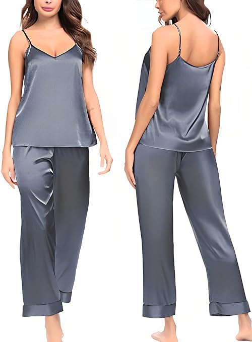 Night Desire Women's Satin Pyjamas Set Silk Sleepwear Two Piece Nightwear Loungewear Set-image-27