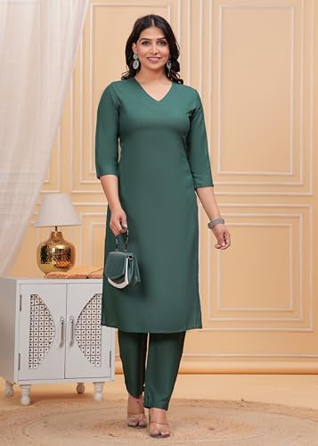 Image of ANILINE Women's Rayon Solid plain v neck kurta Trouser /Pant set