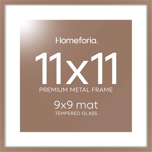 Image of Homeforia 11x11 Picture Frame Mocha, High End Metal 11 by 11 Square Frames with Mat 9 x 9 Opening, 11by11 Poster Frames Matted to 9x9 inch Photo, Wall Hanging Frame, Tempered Glass, Wall Kit, Set of 2