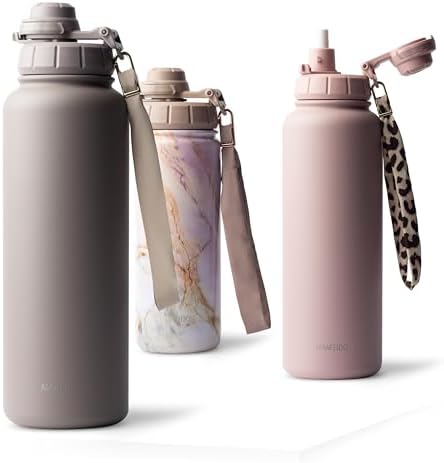 MAMEIDO Thermosflasche mit Strohhalm 700 ml (Taupe Grey) | 12h heiß/24h kalt, auslaufsicher & BPA-frei mit 2-in-1-Sportdeckel & Trageschlaufe, Trinkflasche Edelstahl mit Strohhalm
