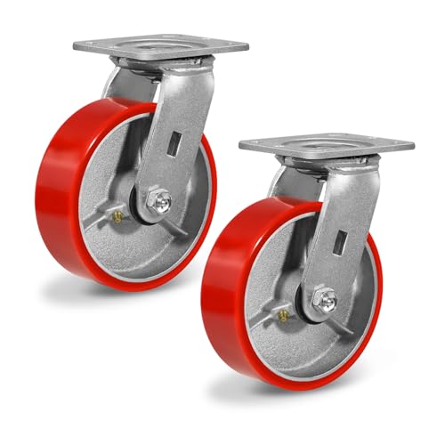 6" Caster Wheels Heavy Duty, Polyurethane Industrial Casters, Top Plate Swivel Casters(2 Pack Swivel)