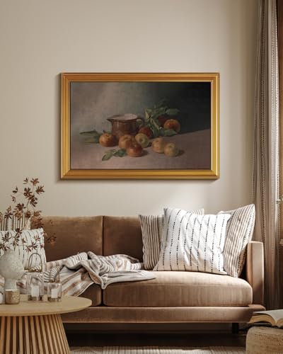 Image of HUARCEY Gold Framed Vintage Wall Art for Living Room Harvest Apples Still Life Oil Painting Large Cottagecore Room Decor Picture Canvas Print Farmhouse Fruit Wall Decor Bedroom Kitchen Bathroom 24x36