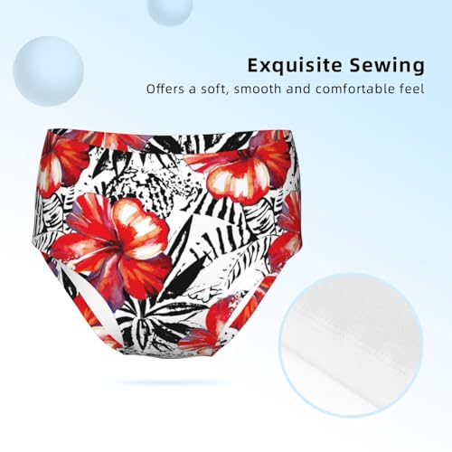 Watercolor Tropical Red Hibiscus Girls' Underwear Soft Cotton Little Girls Panties Comfort Briefs3