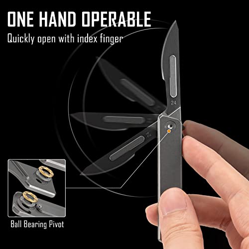 Keyunity Kk02 Titanium Flipper Pocket Knife, Quick Open Keychain Folding Knife With #24 Replaceable Blades For Everyday Carry (Sandblasted) #TOP2