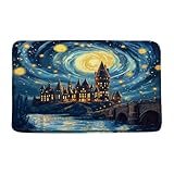 MSAYNFG Castle Bath Mat Magic Starry Night Scene Medieval Antique Oil Painting Bathroom Bathtub Floor Area Rugs Doormat Toilet Decor(18x30 in)