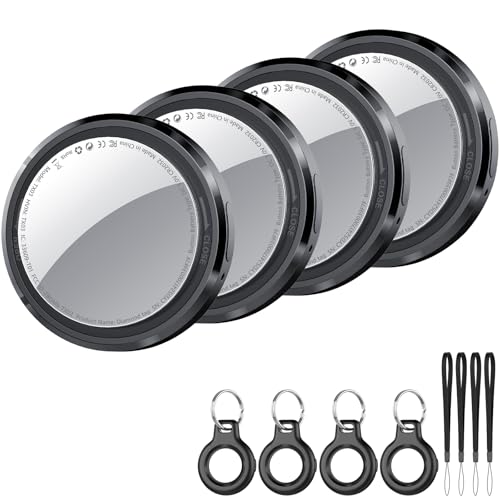 Air Tracker Tag Schlüsselfinder 4er Pack, Koffer Tracker Kompatibel mit Apple Wo ist? APP (Nur iOS), Bluetooth Key Finder für Gepäck/Taschen/Brieftasche, Smart KeyFinder, Austauschbarer Akku, Schwarz