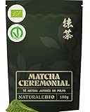 NaturaleBio Té Matcha Ceremonial, 100g. Ecológico, Sin Azúcares Añadidos, ni Convervantes. Producido en Uji, Japón. Té Verde Matcha en Polvo. Para Beber Solo, en Latte o en Recetas.