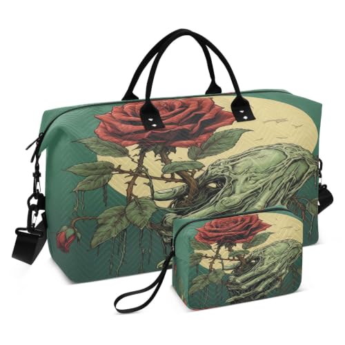 Sac de sport rose rouge crâne lune sac de rangement maquillage voyage fille