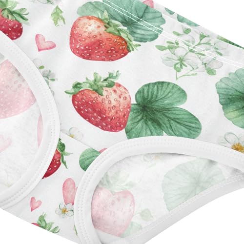 Wusikd Watercolor Strawberries Girls' Underwear Cotton Hearts (2) Girls Briefs Soft Toddler Underwear 2T4
