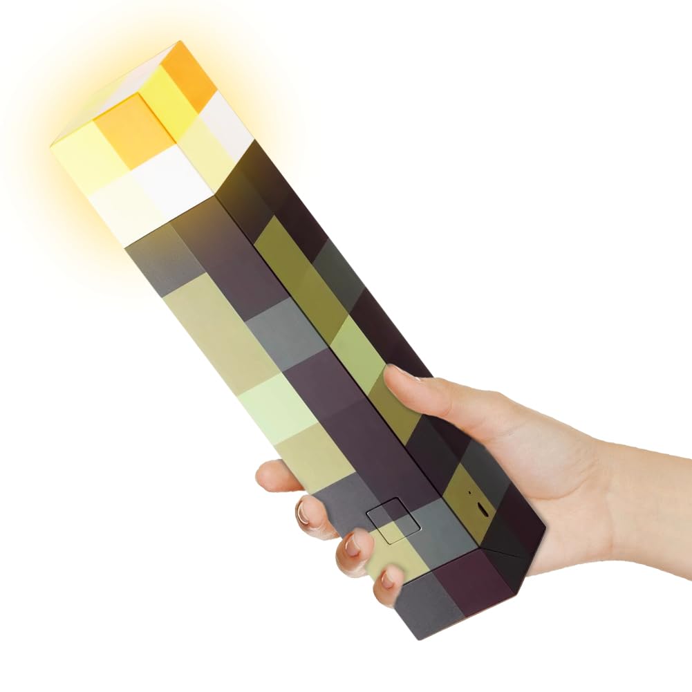 EUBSWA Lámpara Antorcha Lámpara de Pared, Lámpara de Noche Recargable LED Mine-craft Mano/Soporte de Pared Iluminación Regalos para Niños, Amarillo