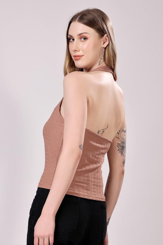 Image of London Hills Women's Cotton Slim Fit Tank Top Halter Neck Tops Stylish | Backless Tops | Halter Neck Top | Backless Tank Tops