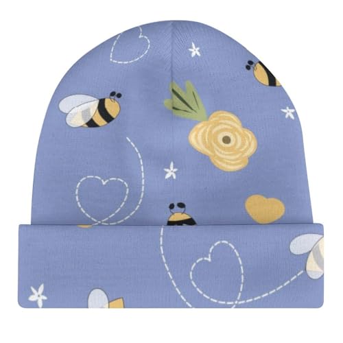 Cartoon Bee and Flower Pattern Kids Beanie Hat for for Girls Boys Children Cap Winter Knitted Chemo Cancer Headwear Accessories Gifts Decoration Black4