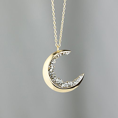 Dainty Jewelry Gold Crescent Moon Necklace Black Diamond Necklace Graduation Gift Gift for Her Celestial Halloween Jewelry Anniversary - ZCMN