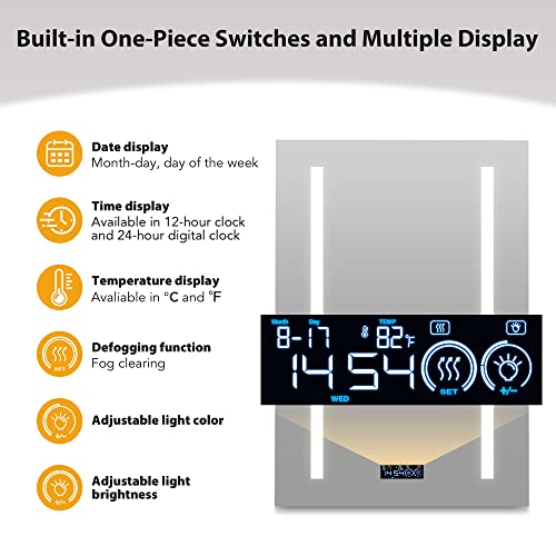 Bathlink Led Medicine Cabinet Mirror For Bathroom, Lighted Medicine Cabinet With Clock, Lighted Medicine Cabinets For Bathroom With Mirror, 18"×26"×5", Defog, Adjustable Light, Right Hinge #TOP1
