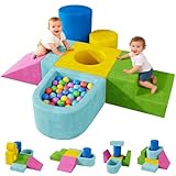 Teckid Toddler Climbing Toys, 7-Piece Colorful Foam Blocks, Indoor Soft Play Gym for Crawling, Climbing and Sliding, Modular Play Set Ages 1-3, No Ball Included
