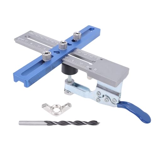 Fafeicy Drawer Handle Punch Locator, Dual Scale Imperial Sliding Positioning Groove 6061 Aluminum Alloy 304 Stainless Steel Drill Sleeve Rubber Clamping Block
