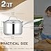 Ciwete 2 Qt Stainless Steel Saucepan with Glass Strainer Lid, 2 Quart Pot Stainless Steel Sauce Pan with Pour Spout, Mirror Polishing, Compatible with All Cooktops Dishwasher Safe Oven Safe