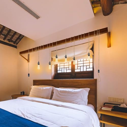 FRIDEKO HOME Pendelleuchte mit Stecker,3 Flammige Lampenfassung E27 mit Kabel,Vintage Lampenkabel mit Schalter mit 8,8M Hanfseil Plug,DIY Hängelampe für Esszimmer Schlafzimmer - Ohne Glühbirne