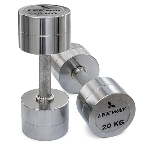 Image of Leeway Steel Dumbbell Set 20 Kg x 2 | Chrome Dumbbells for Home Gym | Rust-Resistant Non-Slip Grip | Strength Training Metal Dumbbell Set | Iron Dumbell | Round Dumble | (20kg X 2 = 40kg Chrome)