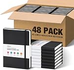 OMEYA 48 Pack Black A5 Lined Notebooks Bulk, Hardcvoer Journal Notebooks for Work, 100gsm Thick Paper, 5.7"x 8.3", College Ruled Notebooks, Leather Journal for Writing, Notebooks for School, Office